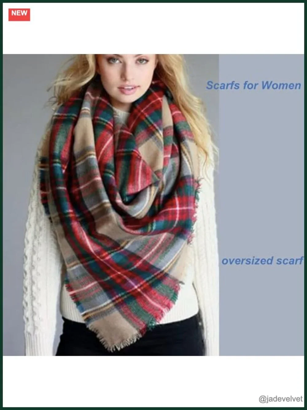 Oversized Plaid Blanket Scarf Shawl Wrap Winter Warm Cashmere Feel Acrylic